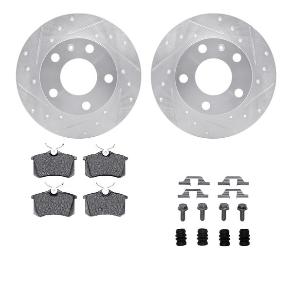 Dynamic Friction Co 7512-73052, Rotors-Drilled and Slotted-Silver w/ 5000 Advanced Brake Pads incl. Hardware, Zinc Coat 7512-73052